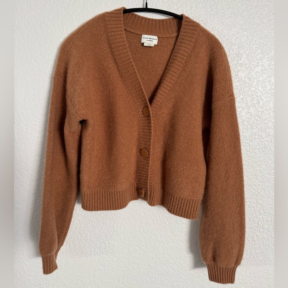 Club Monaco Women’s Boiled Cashmere Cardigan (XS, color: caramel)